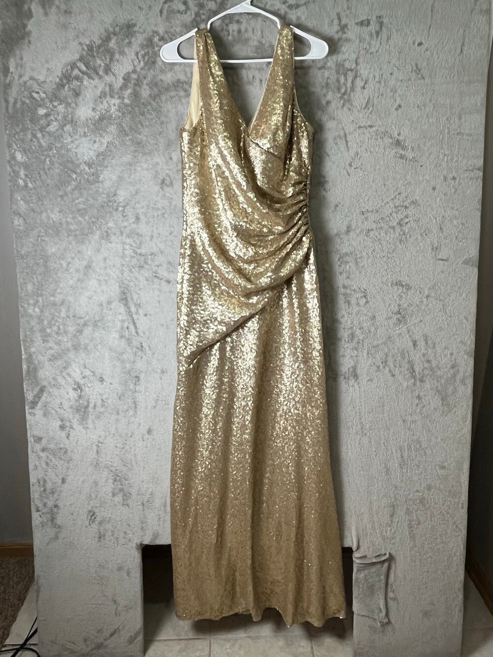 Revelry Dawson Champagne Gold Sequin Maxi Dress Sz 14 Bridesmaid Formal Gown New
